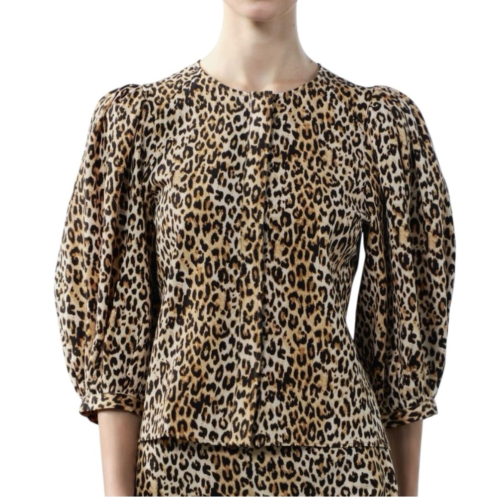 ZARA  Leopard Animal Print blouse top zw collection‎ linen Cotton Sz M